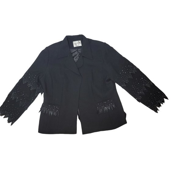 Promise New York vintage black witchy sparkle rhinestone rocker blazer jacket 20 - Picture 1 of 14